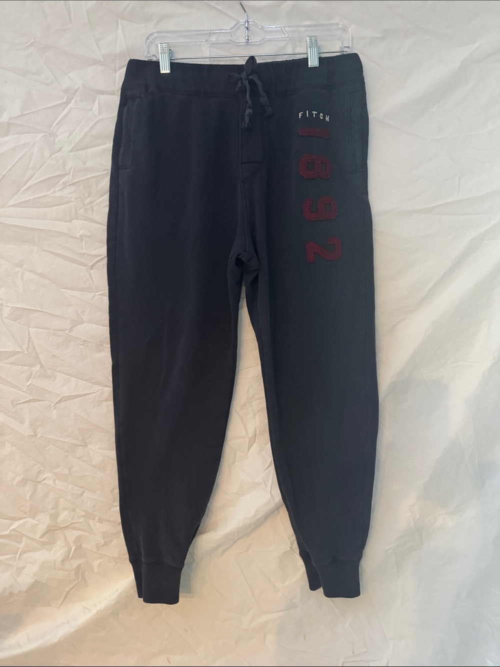 Abercrombie & Fitch Black Sweatpants with Maroon 1892 Detail